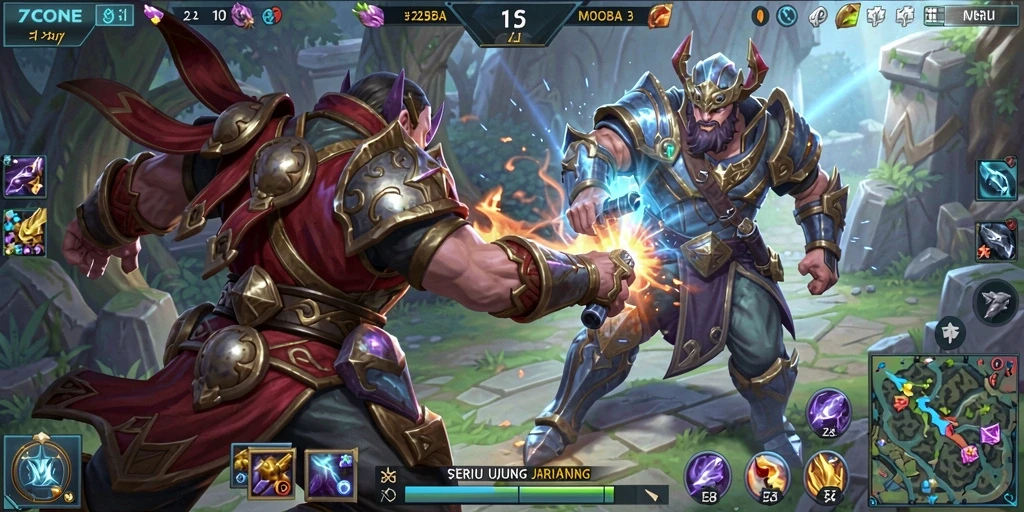 Tampilan gameplay MOBA yang menegangkan di 7CONE.