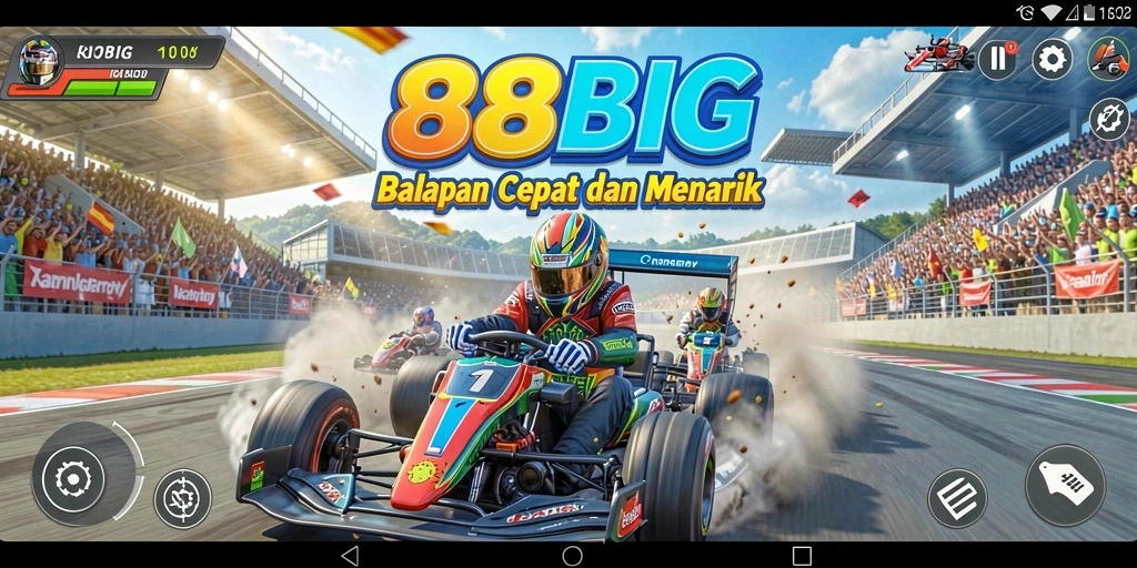 Screenshot utama gameplay 88BIG menampilkan balapan cepat dan intens.