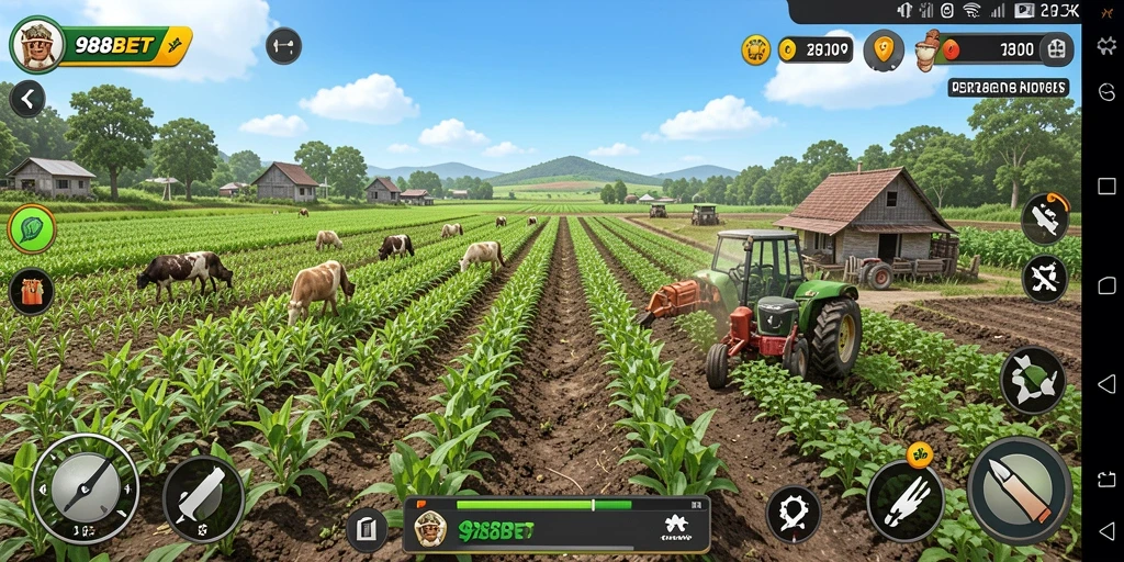 Gameplay seru 988BET dengan aktivitas bertani yang menarik.