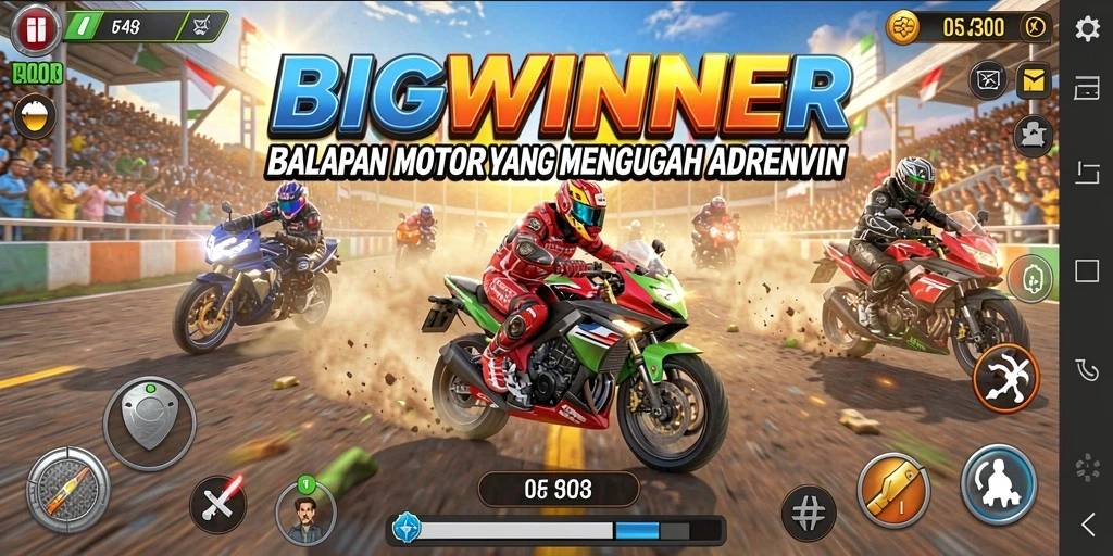 Gameplay mendebarkan di lintasan balapan motor.