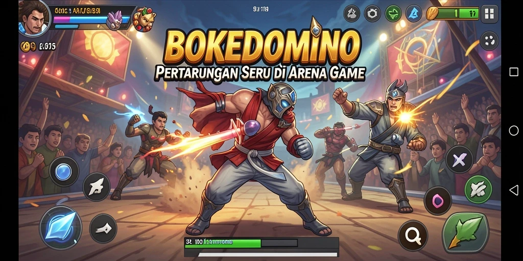 Tampilan menegangkan dalam pertarungan BOKEDOMINO yang memukau.