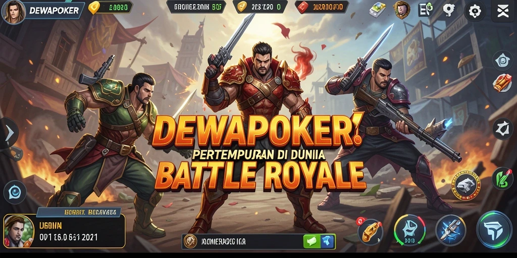 Screenshot gameplay DEWAPOKER menampilkan aksi pertempuran Battle Royale yang intens.