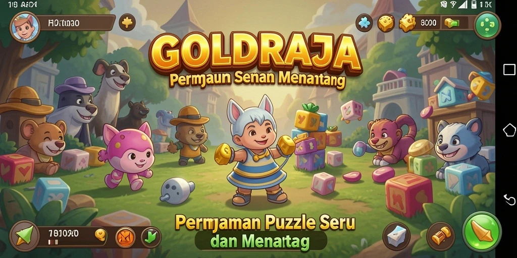 Screenshot permainan GOLDRAJA menampilkan berbagai puzzle menarik.