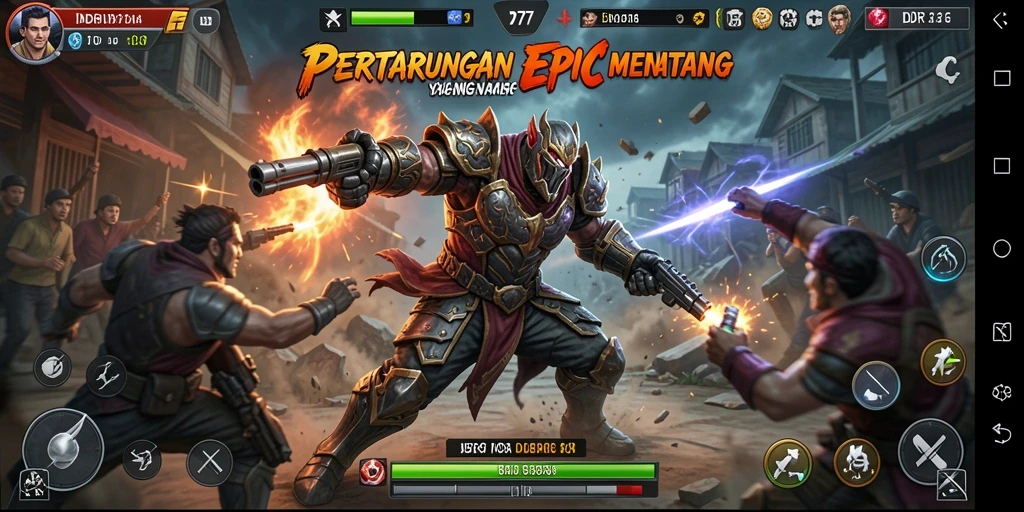 Screenshot gameplay IDR77 yang menunjukkan pertarungan seru dan karakter unik.