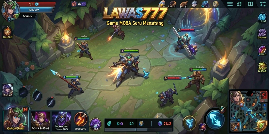 Tampilan gameplay seru dalam LAWAS777 dengan pertarungan MOBA yang epik.