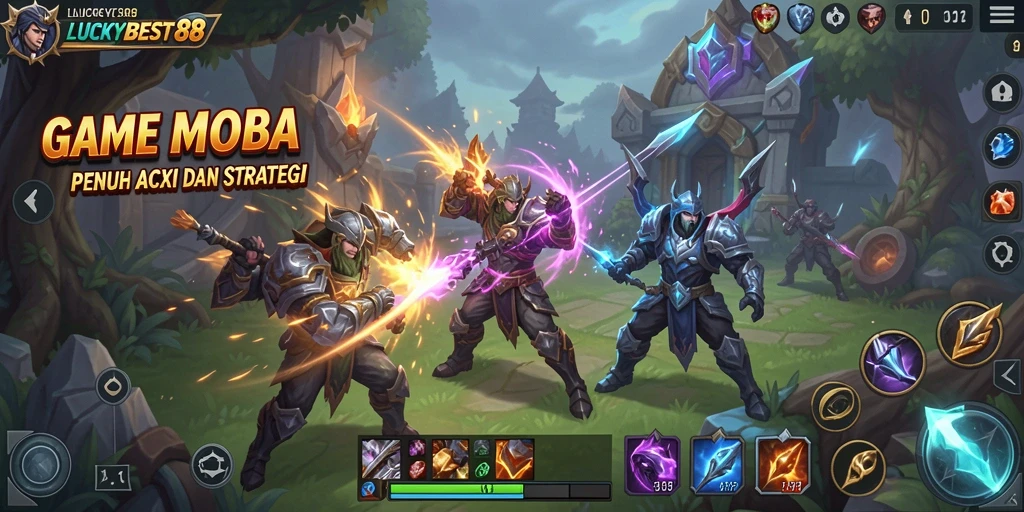 Screenshot menunjukkan pertarungan seru dalam gameplay MOBA.
