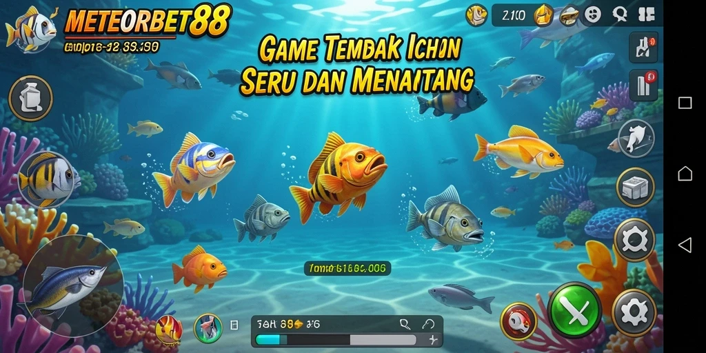 Screenshot gameplay METEORBET88 yang menunjukkan momen menembak ikan.