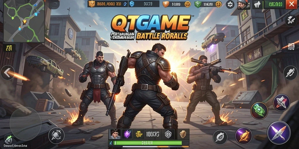 Gameplay seru dalam QTGAME dengan aksi Battle Royale yang mendebarkan.