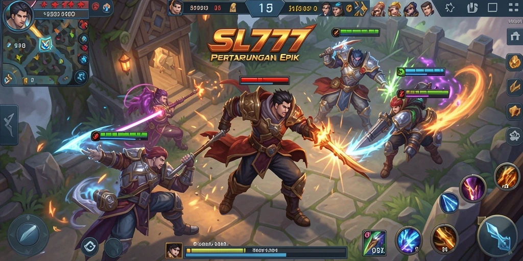 Gameplay seru dengan pertarungan karakter MOBA yang intens.