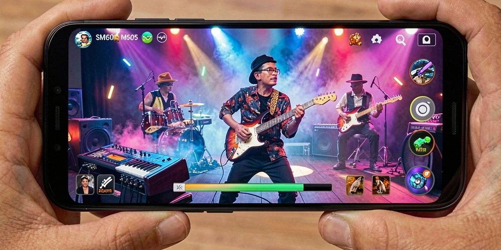 Gameplay interaktif SM605 dengan berbagai pilihan lagu musik.