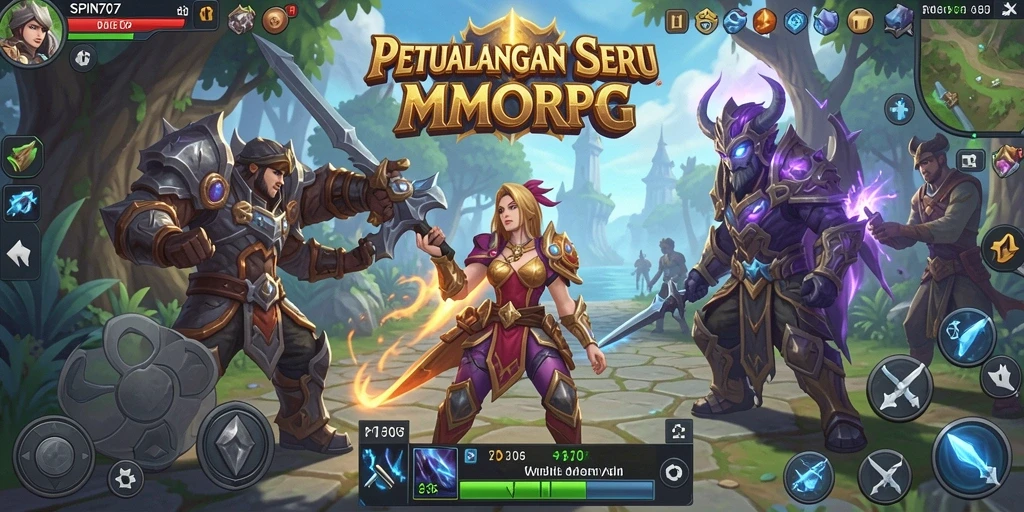 Tangkapan layar gameplay SPIN707 menampilkan pertarungan seru dalam dunia MMORPG.