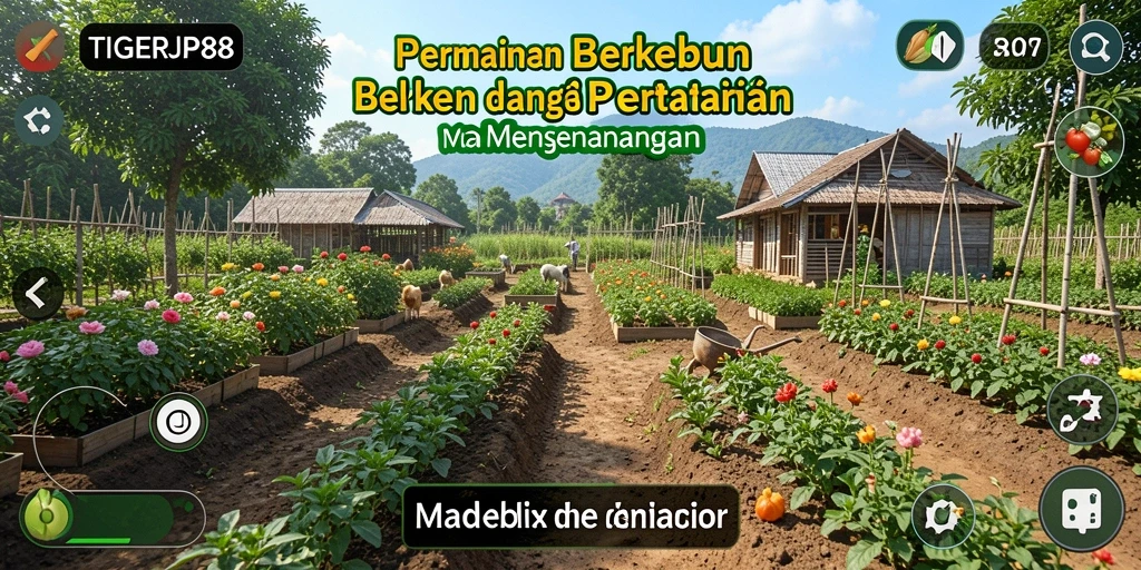 Tampilan gameplay <strong>TIGERJP88</strong> dengan suasana pertanian yang asri.