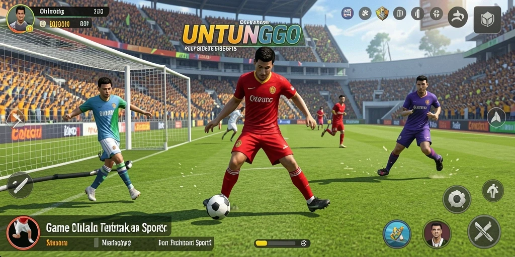 Tampilan gameplay UNTUNGGO dengan aksi olahraga yang mendebarkan.
