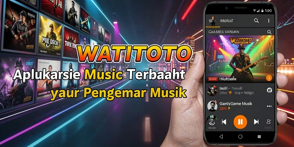 Screenshot utama WATITOTO menampilkan antarmuka aplikasi musik yang menarik.