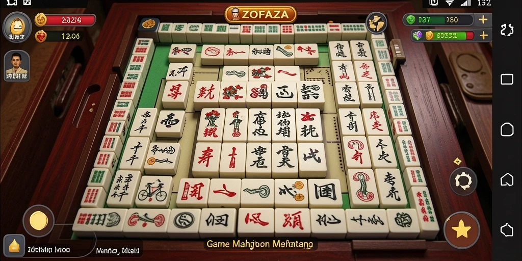 Tampilan gameplay ZOFAZA dengan ubin Mahjong yang berwarna-warni.